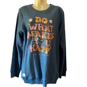 Simply Southern NWT Oversized Blue Knit Tunic Top Woman Size Small Waffle Knit